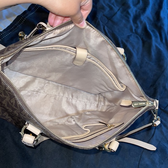 Michael Kors MK Monogram Brown Tote Bag with Long Strap and Gold Accent - Picture 2 of 3